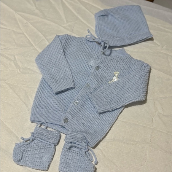 Vintage Blue Kids Matching Set with Hat and Booties - Picture 2 of 13